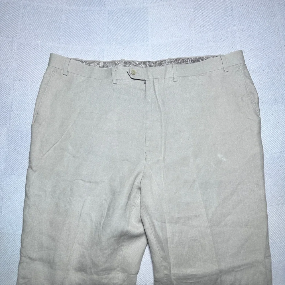 Ralph Ralph Lauren Dress Pants Mens 44R (44x30) 100% Linen Flat Front Beige